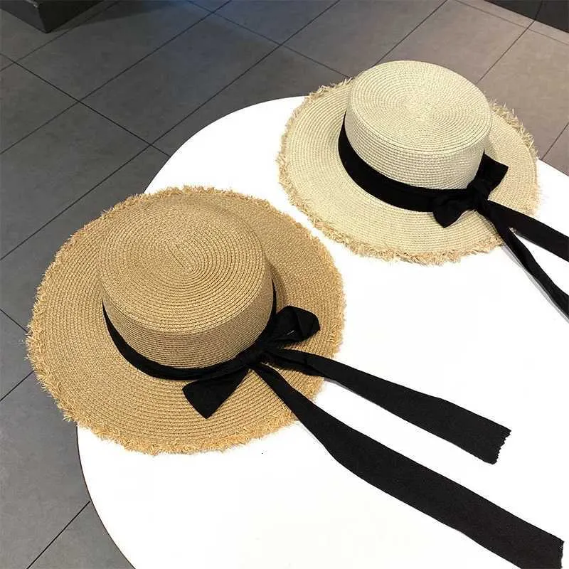 W250715 Womens Casual Straw Sun Hats Ribbon Tassel Visor For  display picture 3