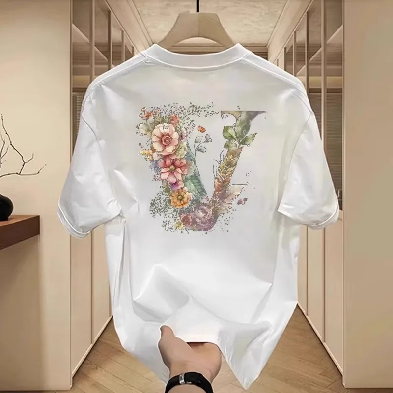 Cotton short sleeved summer new men's printed T-shirt trendy men's and women's versatile round neck top size S-5XL