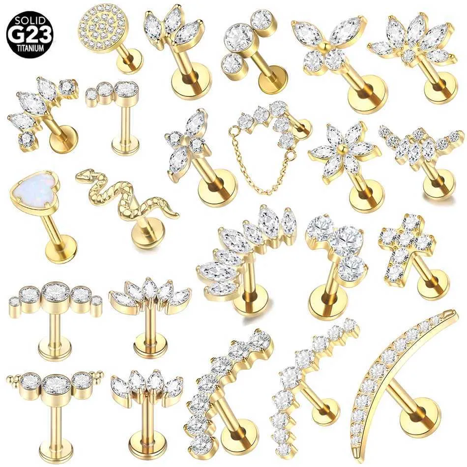 1PC Titanium Cubic Zirconia Stud Earrings For Women Internally Threaded Tragus Helix Labret Piercing Lip Ring Body_voghion.com