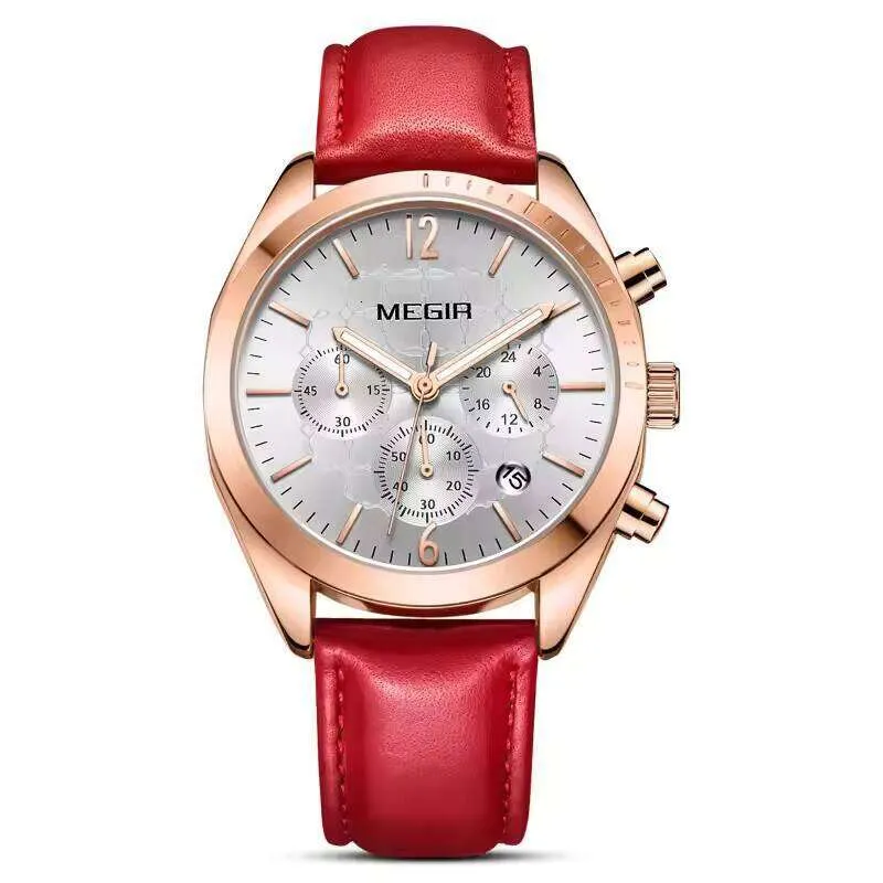 DHGadges MEGIR 2115 Elegance Womens Quartz Watch Genuine Leather