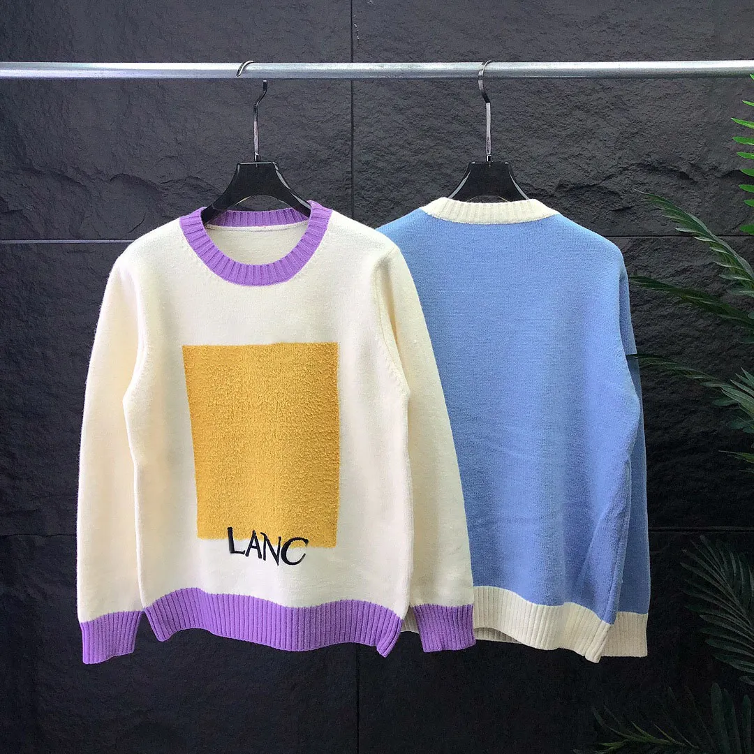 Men's Wool Pullover Sweater Long Sleeve Crew Neck Color Block Letter ...