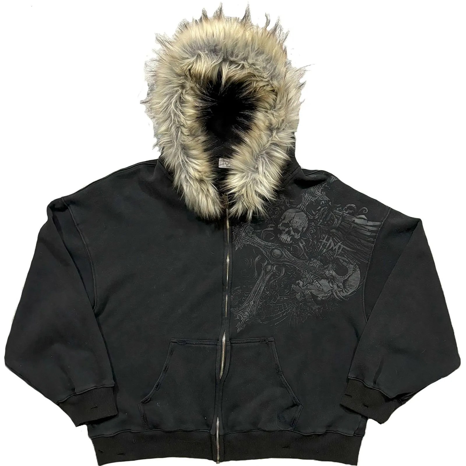 Men's Zip Up Hoodie: Fur Collar, Vintage Style