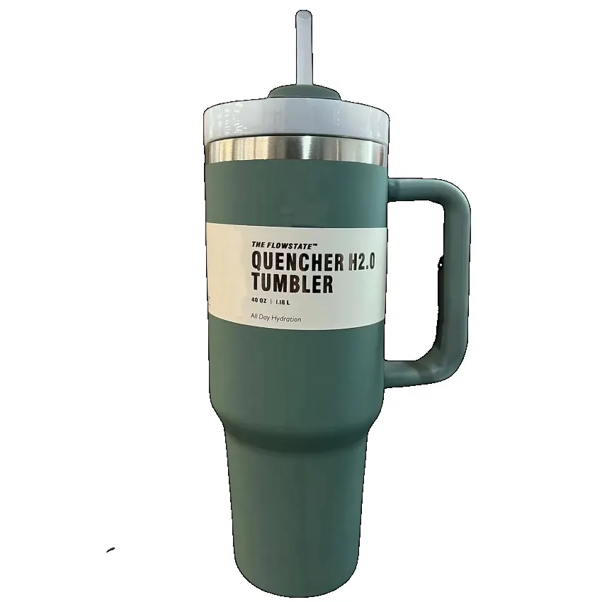 Disoza Thermo Mok 40 oz Tumbler met Deksel en Rietje 1,2 L Lichtblauwe Drinkfles met Rietje Waterfles met Handvat Roestvrij Staal Tumbler Beker Koffiemok To Go Koffiemok met Rietje