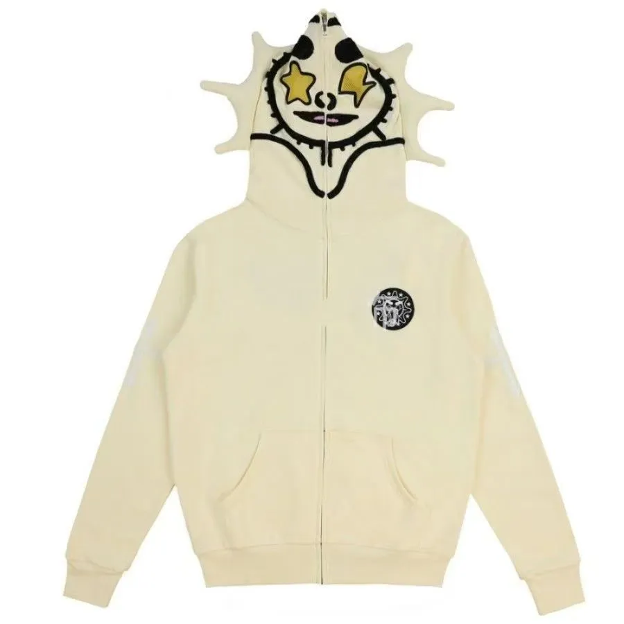 Glo Gang Full-Zip Hoodie with Printed Skull Design, 100% Cotton