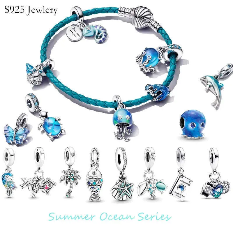 S925 Silver Sea Creature Triple Dangle Charm Bead For Bracelet_voghion.com