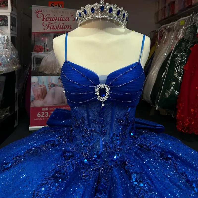 Royal Blue Quinceanera Dresses Spaghetti Strap Ball Gown With Applique  Lace, Beading & Bow Tulle For Sweet 16, Birthday, Party, Vestidos 15 Anos  From Zaomeng321, $286.64 | DHgate.Com