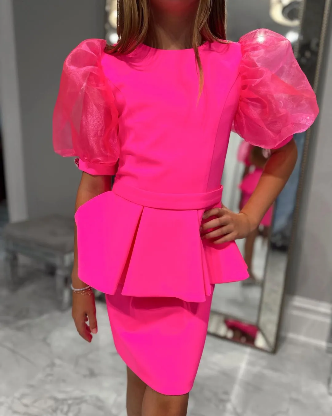 peplum dress for teens 2025 Peplum Skirt Sheath Crepe Pageant tea party dress for Girls - Perfect for Birthday, Formal Parties, and On-Stage Performances