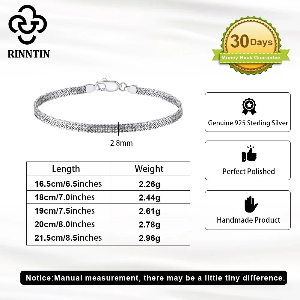 Rinntin 925 Sterling Silver 2.8mm Flat Mesh Chain Bracelets Hight Quality  Bangle Chain Simple Women Men Daily Accessories SB216 250715 From 16,11 € |  DHgate