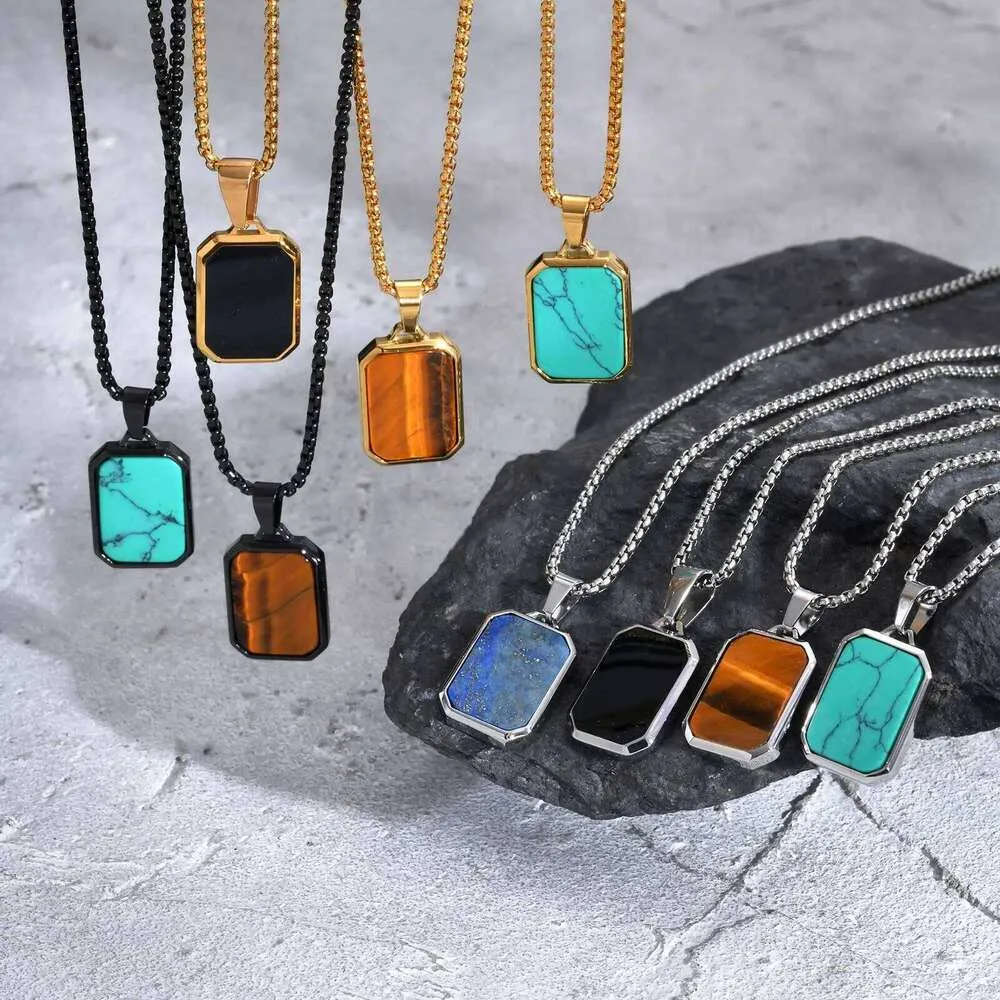 Trendy Pendant Necklaces For Men Boys,Square Natural Stone