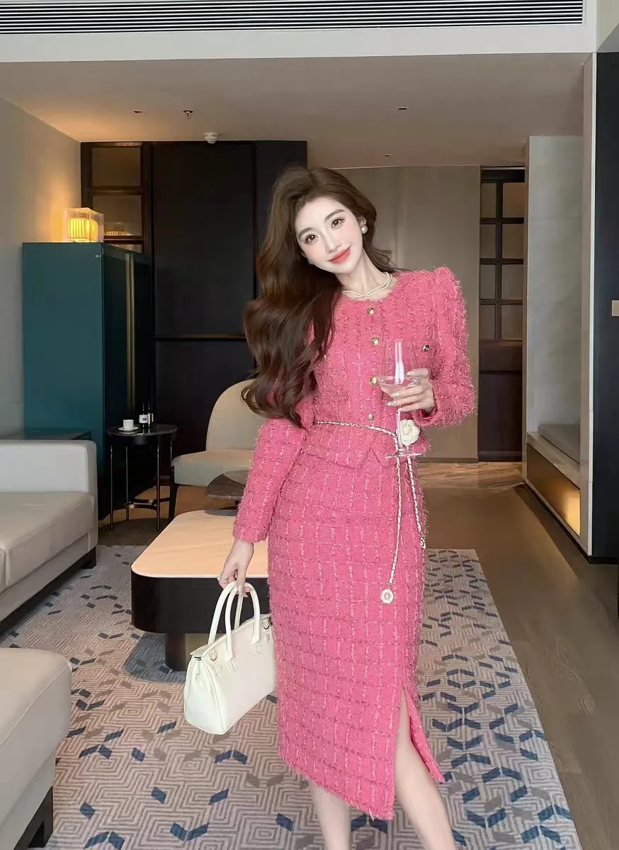 winter two piece dress NEWSTYP Streetwear Women Autumn Sweater Wool Knee-Length Dresses with Belt (S, Black) at Amazon Women's Clothing store special days Dress Long Winter Skirts South