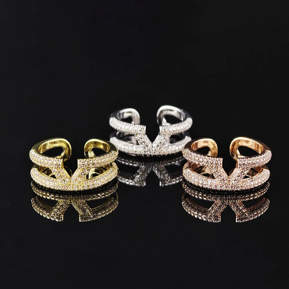 Gold Tone Double Layered Open Ring With Rhinestone Accents Stylish Party Gift For Her High Quality And Sparkling Jewelry_voghion.com