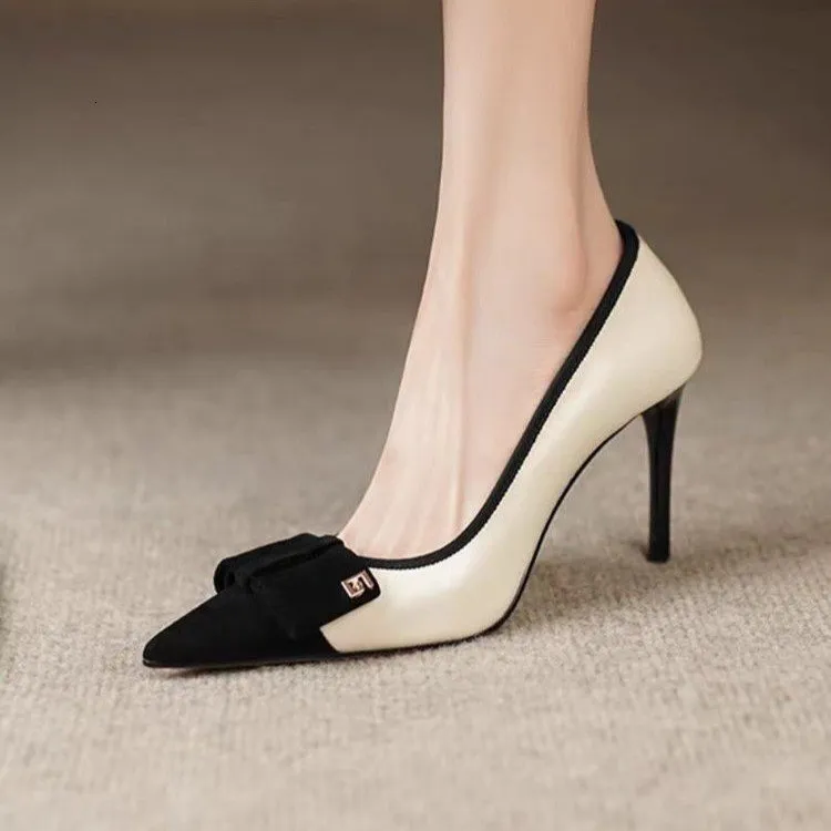 Pointed Toe Single For Women 2024 Spring Summer Shallow Mouth Color Block Bow High Heels Stiletto Sexy Fashion Elegant_voghion.com