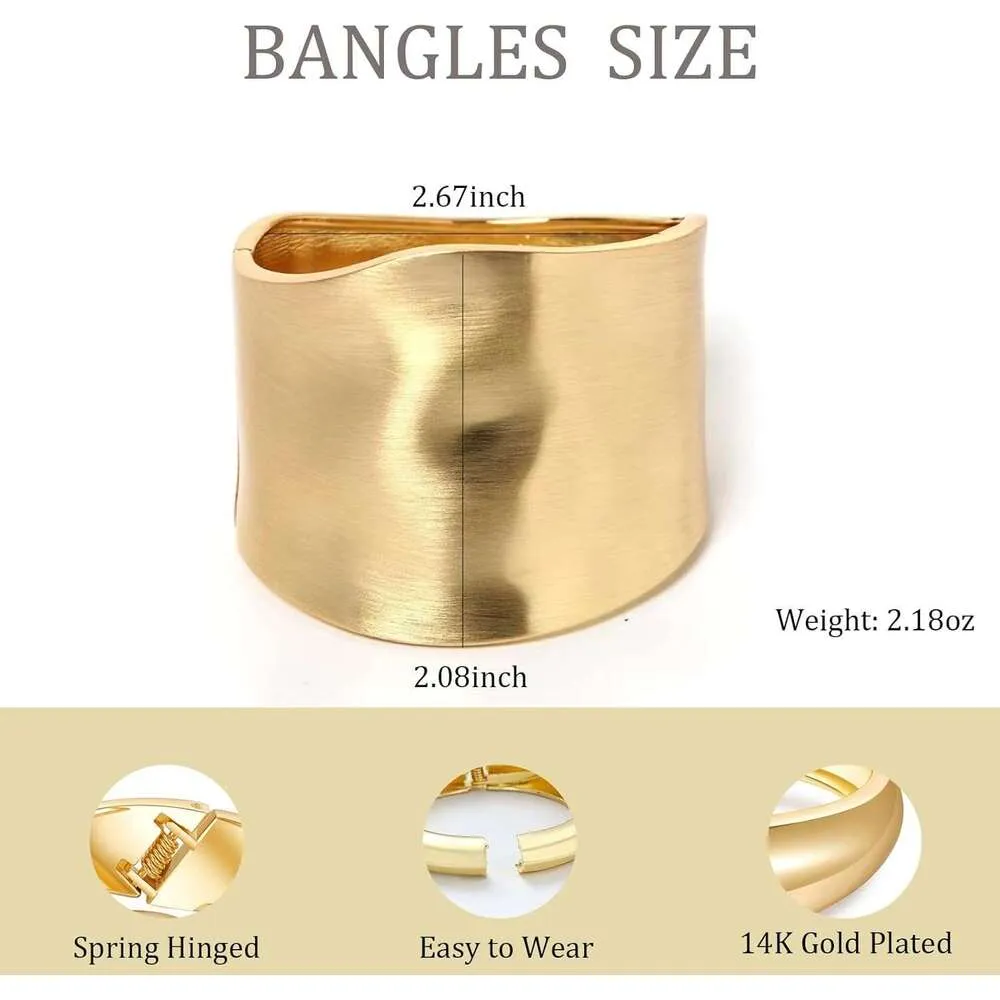 Trendy Gold Plated Wide Bangle Bracelet Hinged Arm Cuff For Women_voghion.com