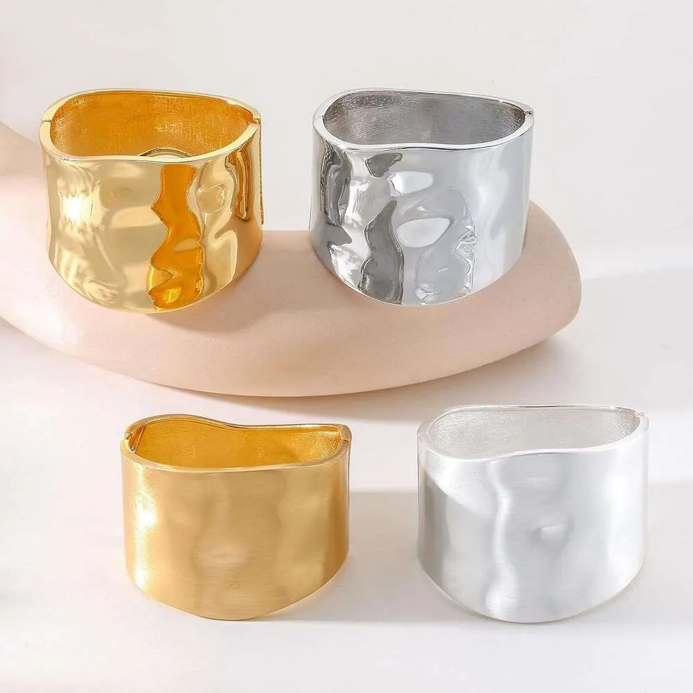 Trendy Gold Plated Wide Bangle Bracelet Hinged Arm Cuff For Women_voghion.com