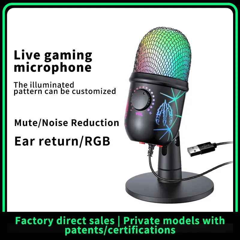 Led Microphone With Computer USB Gaming Microphone For PC, Condenser Mic With Headphone Jack & LED ...