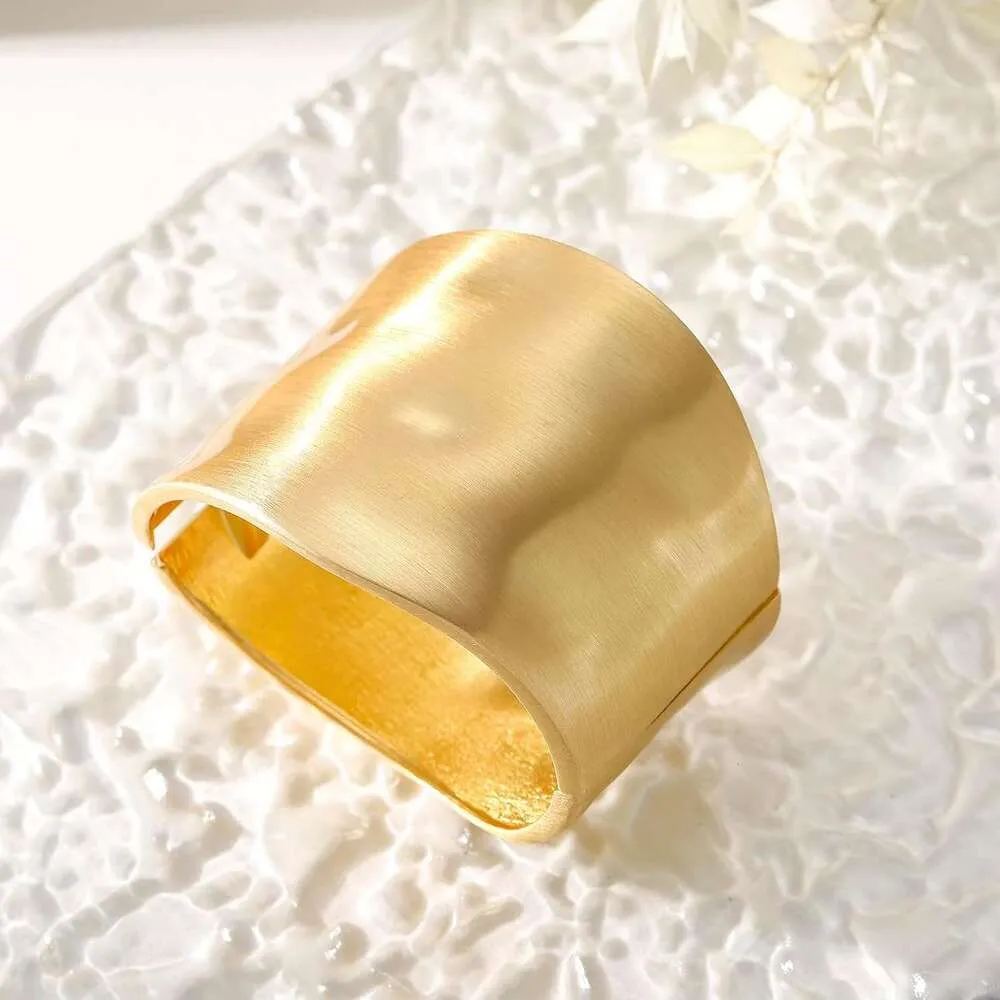 Trendy Gold Plated Wide Bangle Bracelet Hinged Arm Cuff For Women_voghion.com