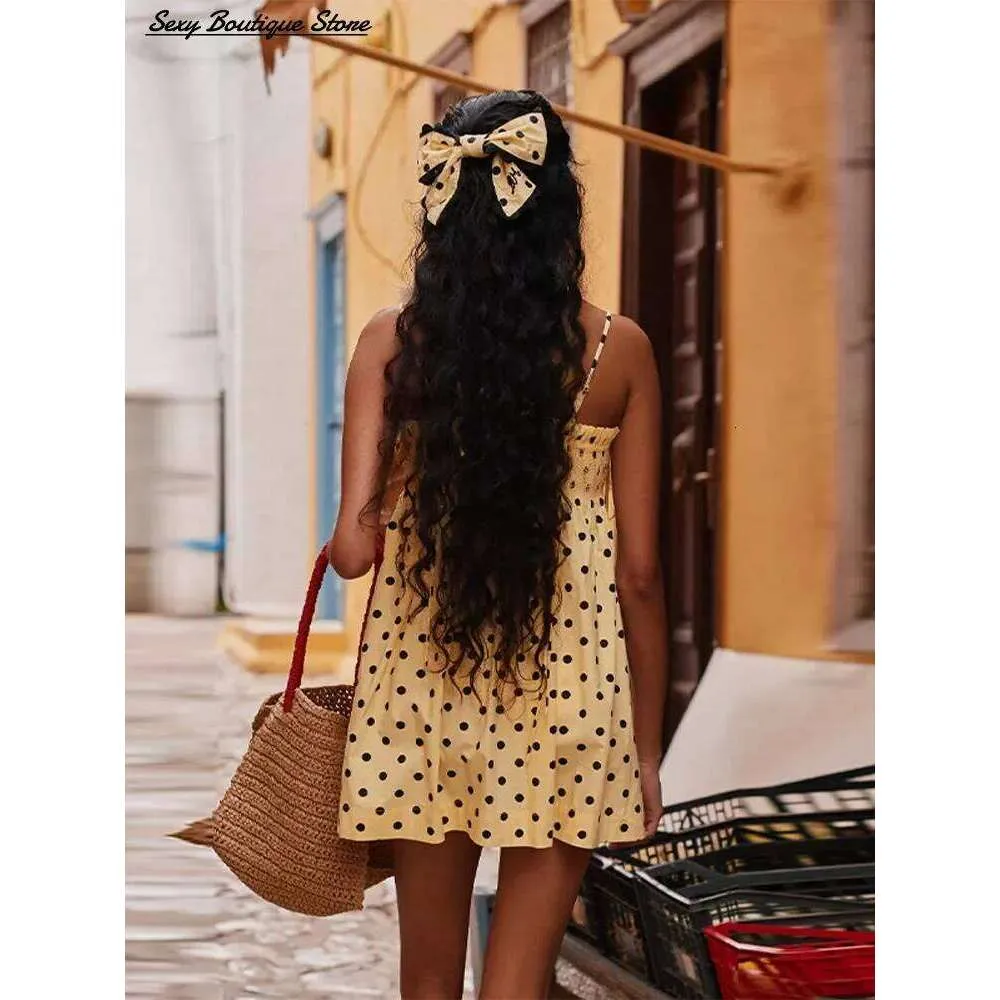 Lovely Butter Yellow Mini Halter Dress Sleeveless Loose Spot Lace Up  Vestidos Ruffles Edge Robes 2025 Lady Cute Short Dresses From 46,15  |  DHgate