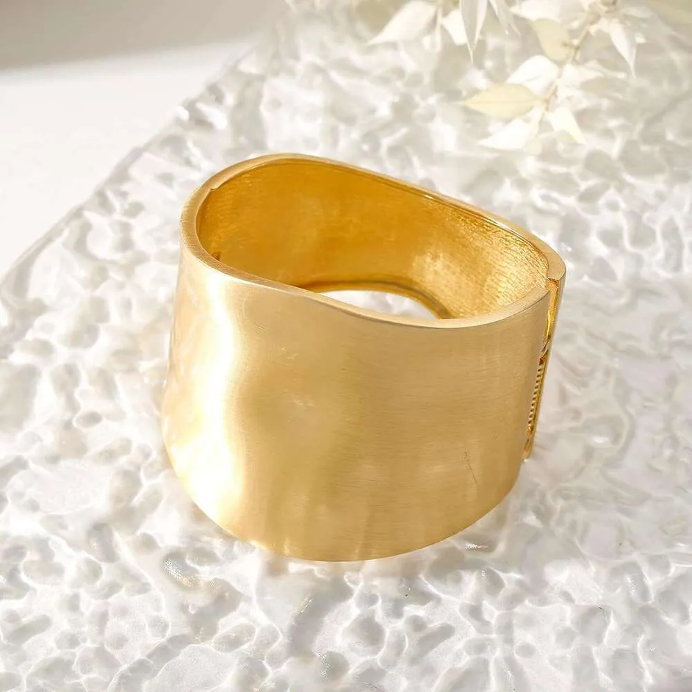 Trendy Gold Plated Wide Bangle Bracelet Hinged Arm Cuff For Women_voghion.com