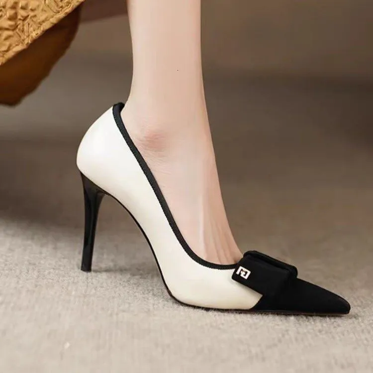Pointed Toe Single For Women 2024 Spring Summer Shallow Mouth Color Block Bow High Heels Stiletto Sexy Fashion Elegant_voghion.com