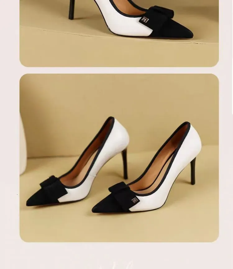Pointed Toe Single For Women 2024 Spring Summer Shallow Mouth Color Block Bow High Heels Stiletto Sexy Fashion Elegant_voghion.com