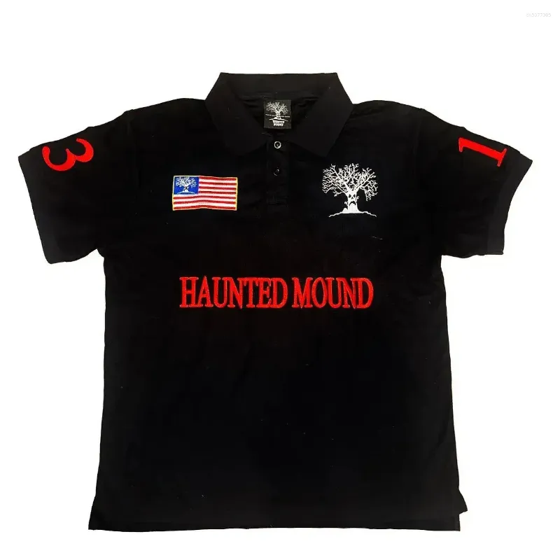 Haunted mound ポロシャツ M Haunted Mound Men's Short Sleeve Polo Shirt Black/Red Multiple