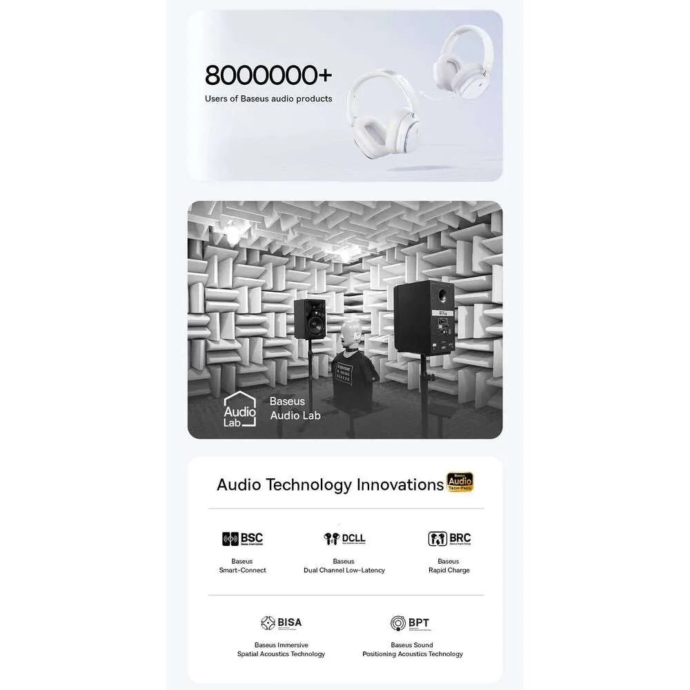 Baseus ANC Wireless Headphone Hi-Res LDAC Headset Bluetooth 5.4 BISA Pro Spatial Audio 50Mm Driver Overhead Earphone_voghion.com