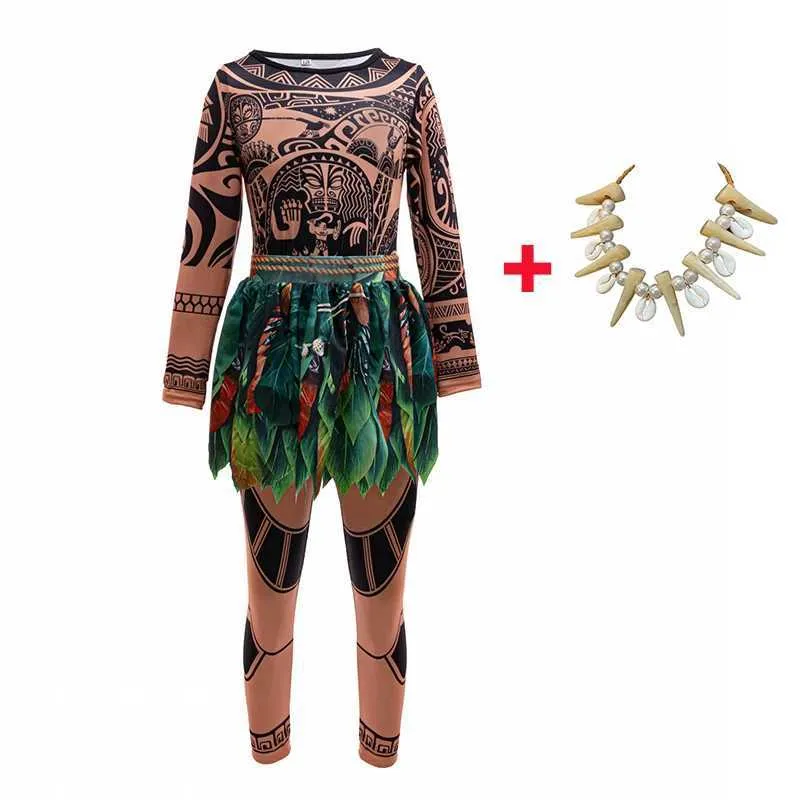 Déguisement Robe Vaiana Pour Enfant – Costume Moana Avec Collier, Guirlande Et Fleur – Carnaval, Noël, Anniversaire