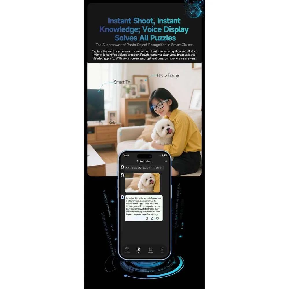 Occhiali intelligenti Meta AI con fotocamera da 8 MP, registrazione video, traduzione in oltre 100 lingue, occhiali da sole, chiamata Bluetooth, riproduzione musicale_voghion.com