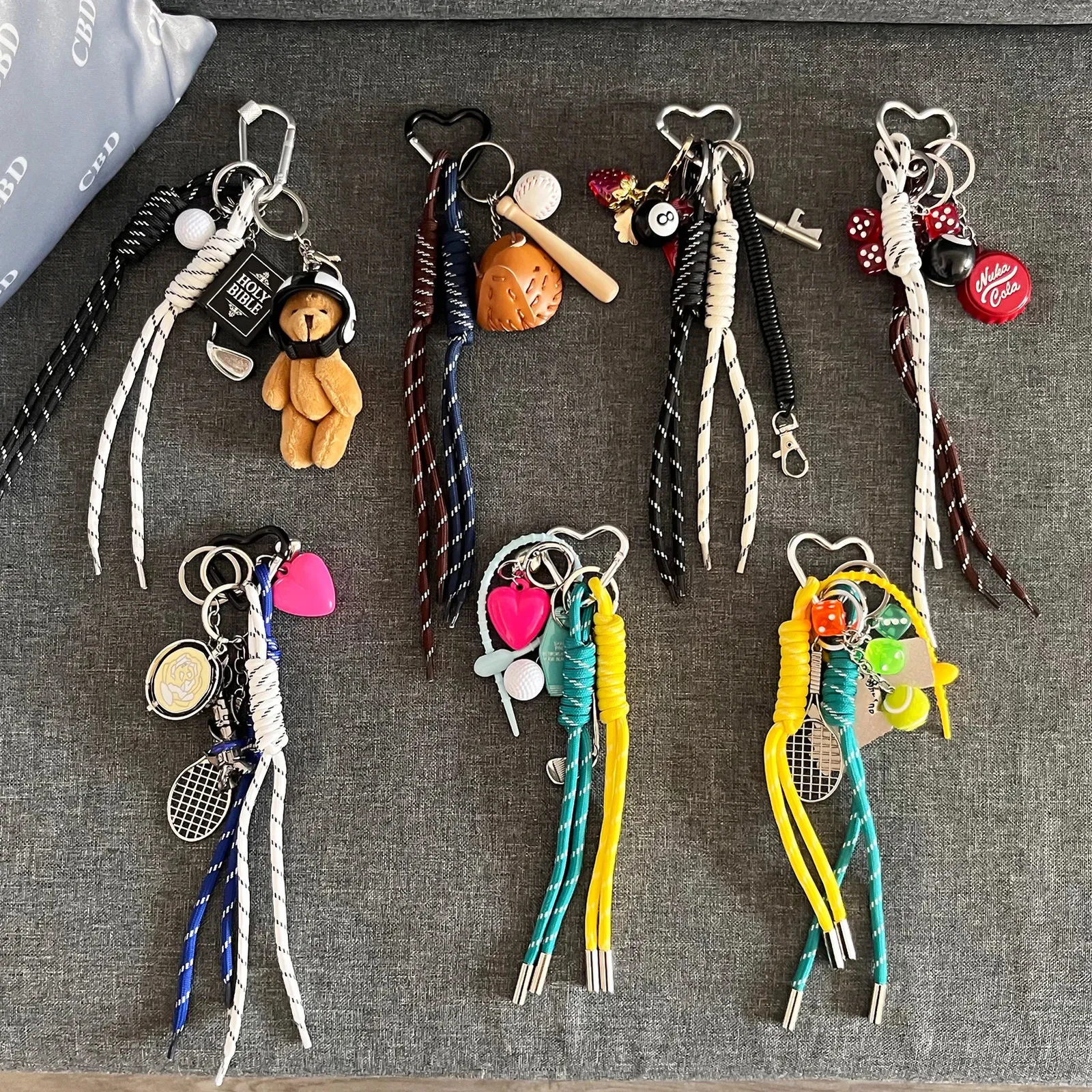 Weaving Keychains DIY Bag Weaving Rope Keychain with Lobster Claw Button Colorful Nylon ...