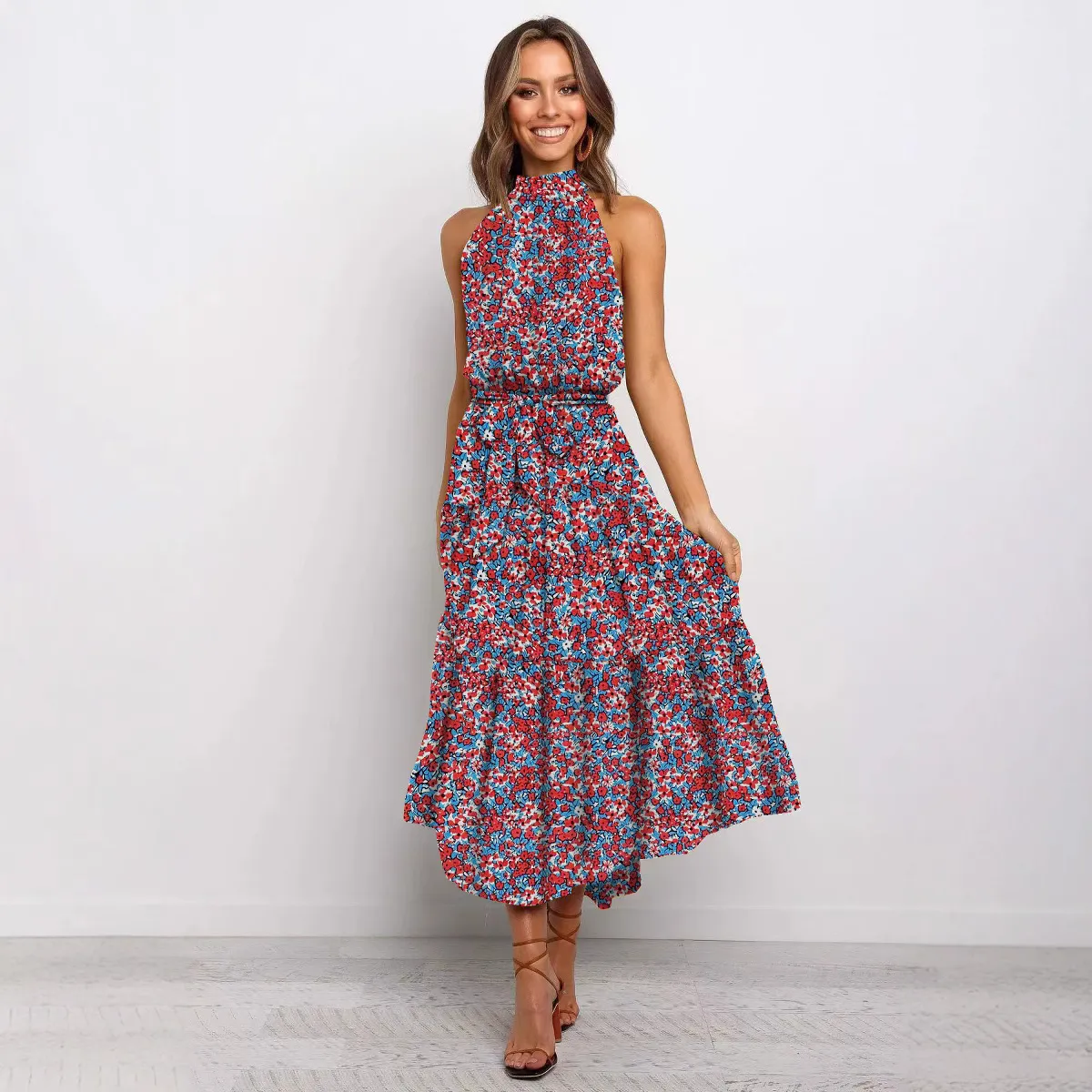 2025 Womens Long Dress Halter Neck Polka Dot Print... From Kua01, $14.08 |  DHgate.Com