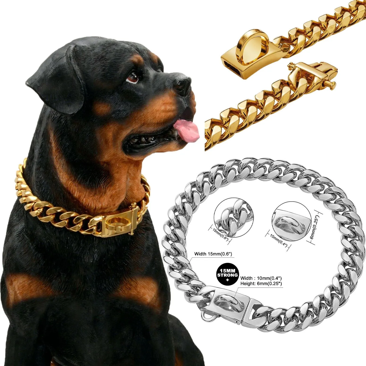 Gold Chain Dog Collars Metal Pet Collar With Diamond Accents