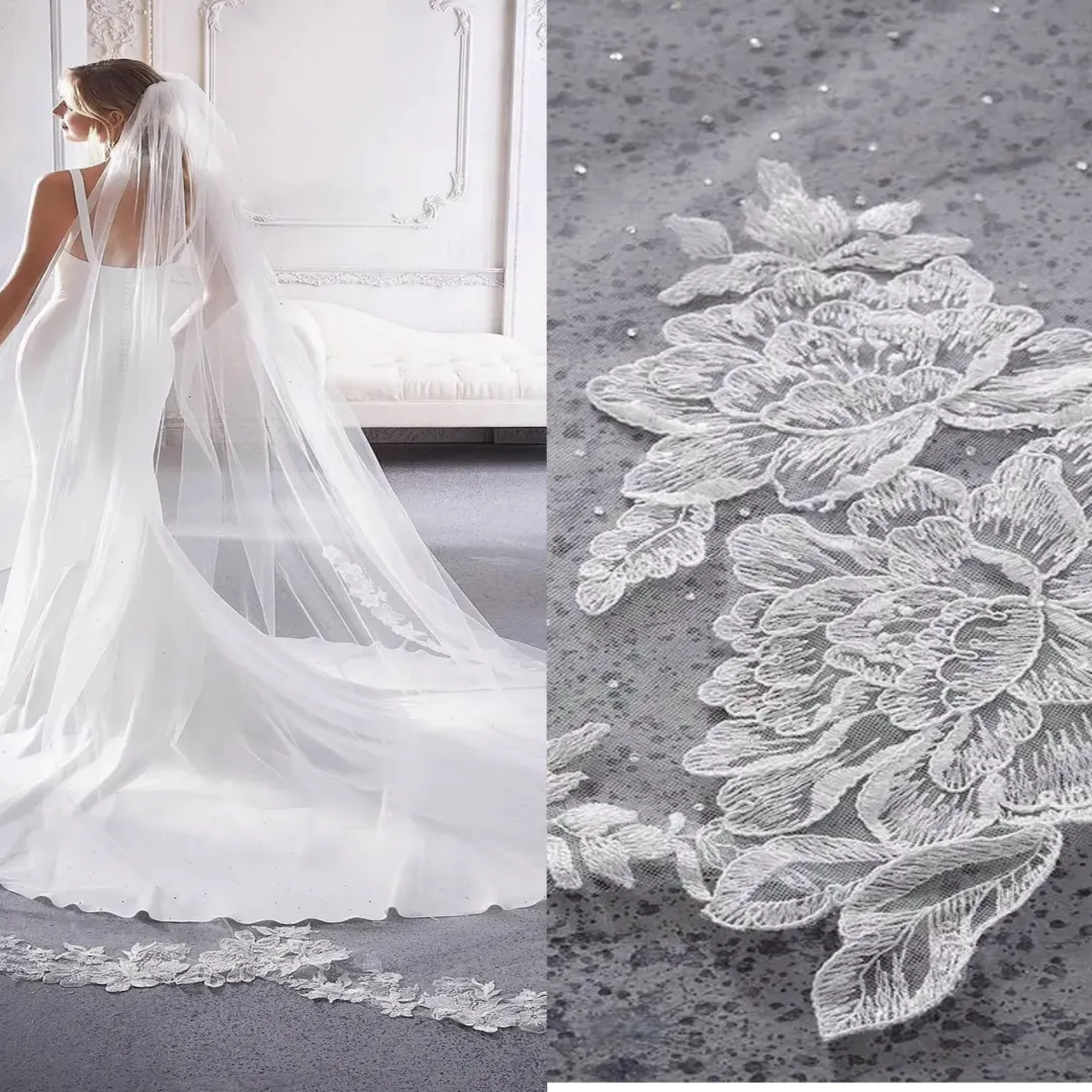 Buyers' Picks Princess Wedding Veil – Beaded One‑Layer Cathedral Length, Customizable Lace Edge – 10% Off