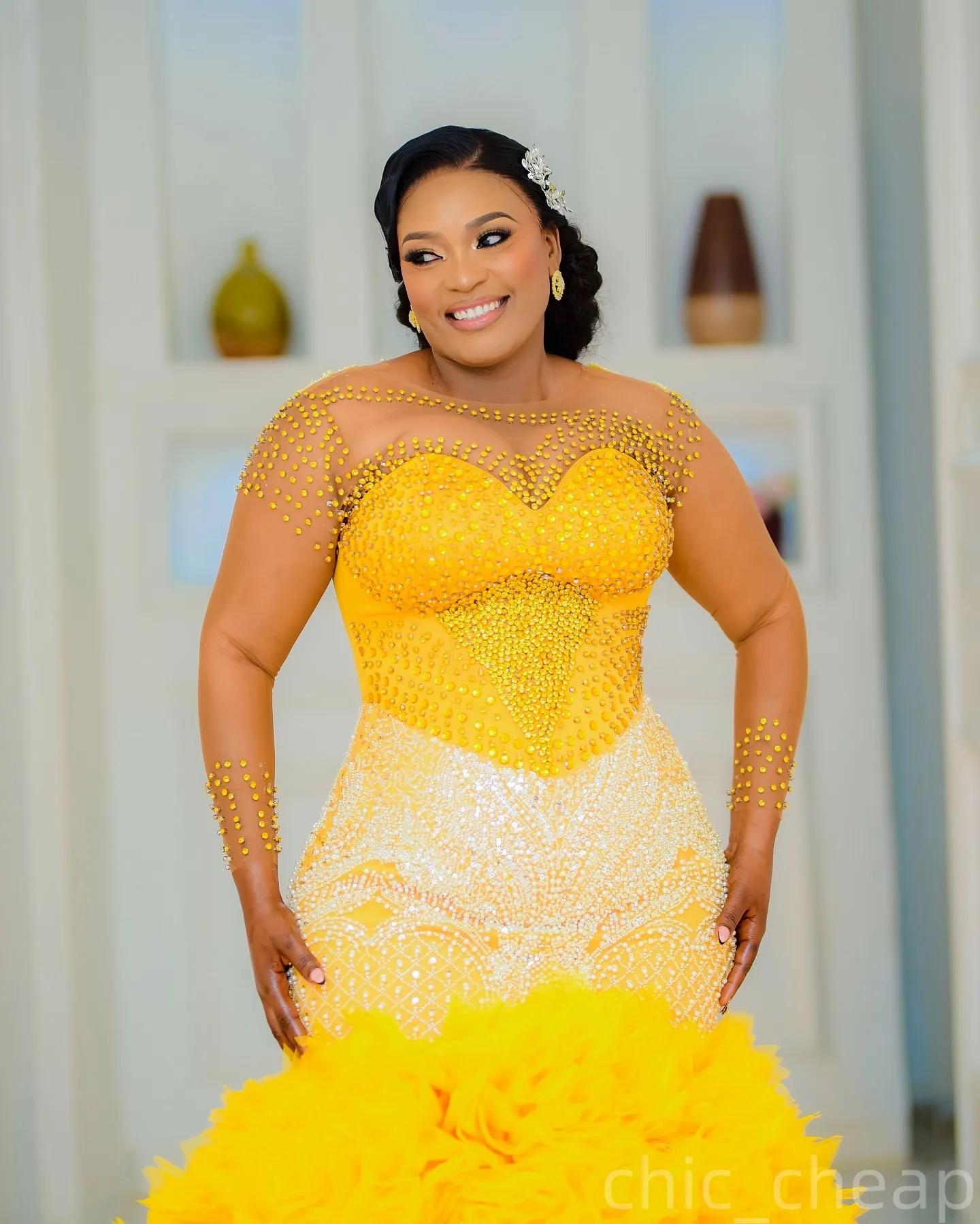 yellow homecoming dresses plus size Yellow v neck chiffon beads long prom dress yellow formal dress