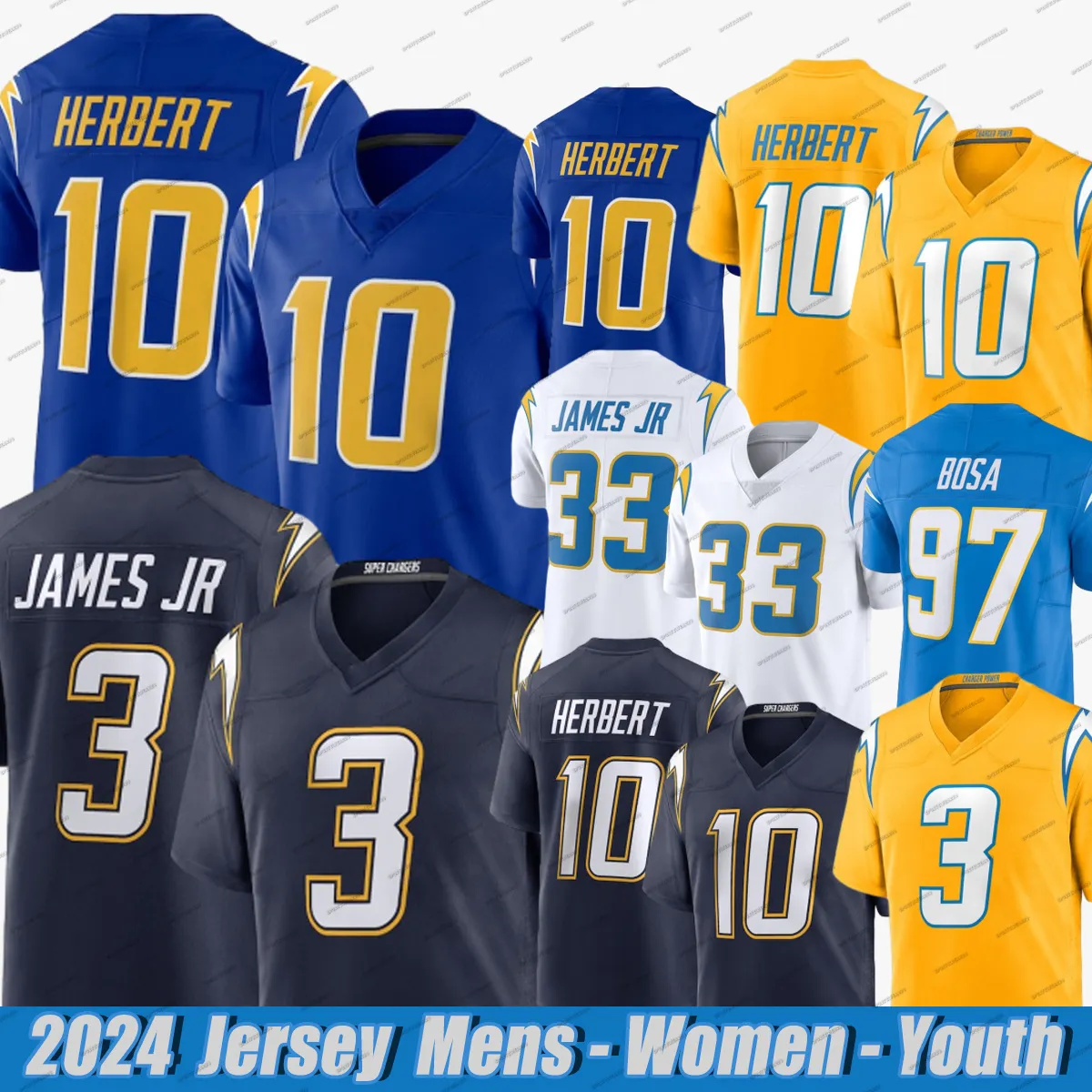 Save Big on Bulk Football Jerseys Chargers LA Chargers Jersey: Herbert,  McConkey, James, Alt More Official Football Jersey For Men, Women Youth 