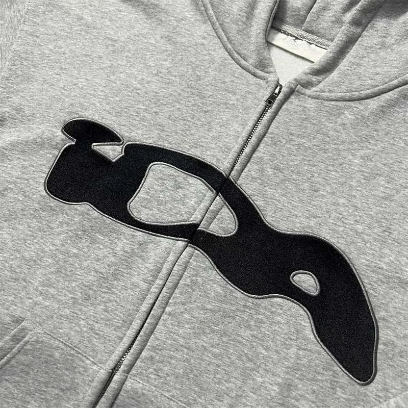 Oversize Embroidery Ida.Sply Zip Gray Hoodie For Men And Women Top