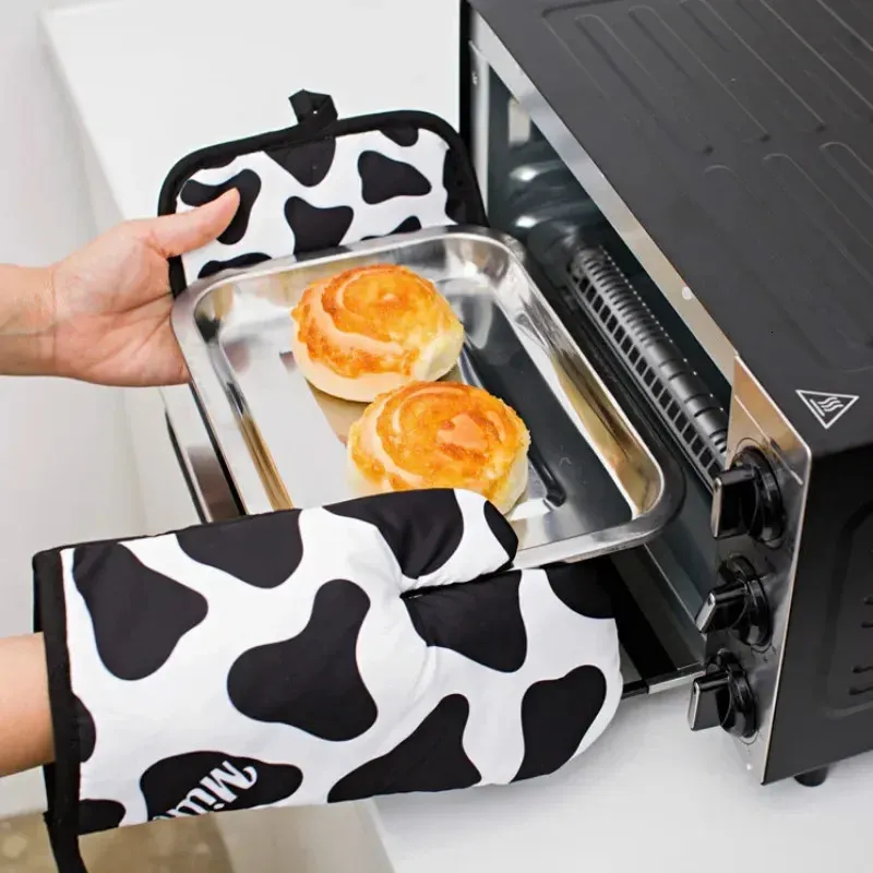 Gants De Cuisine Résistants à La Chaleur - Design Mignon Chat - Jusqu'à 200°C - Pour Four, Micro-ondes Et Barbecue