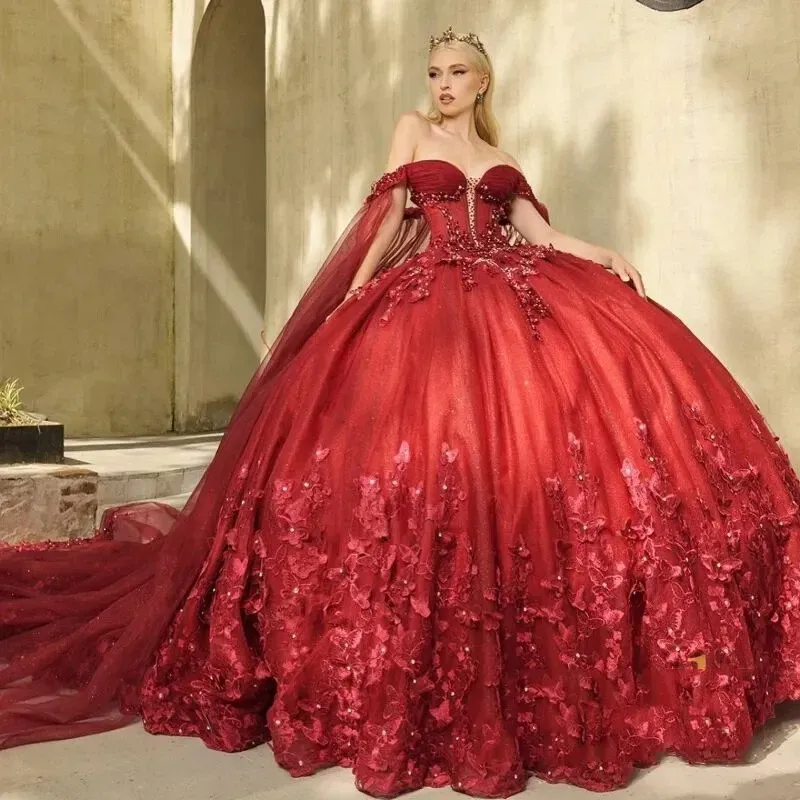 dark red princess dress Dark Red Princess Quinceanera Red Wedding Dress With... From Dreamweddings, $216.23