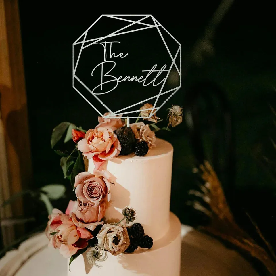 Losuya - Topper per torta con scritta Mr Mrs in legno rustico