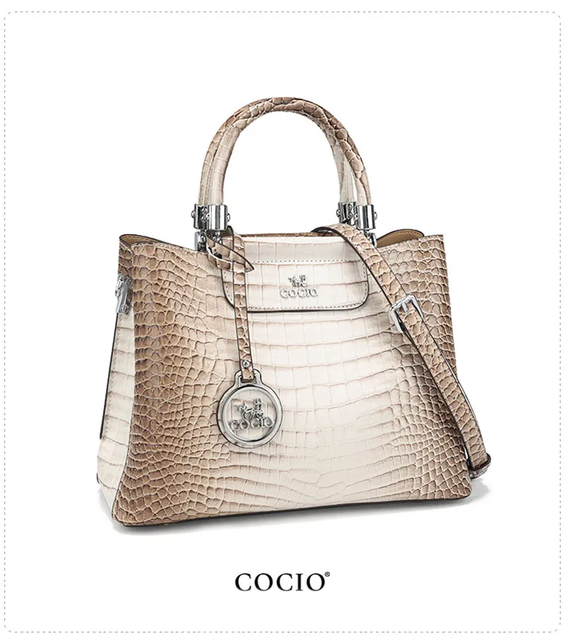 COCIO Designer New Genuine Leather Crocodile Pattern White Handb High-quality Multi Compartment Casual Dinner Womens_voghion.com
