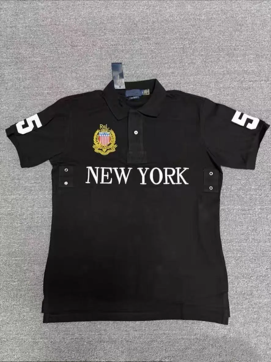 RRL Inspired Black Polo Shirt With NEW YORK Print & From