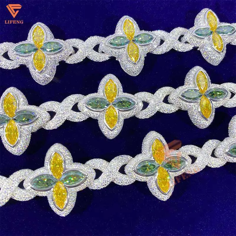 Vvs Moissanite Diamond Four Leaf Clover Infinity Cuban Link Chain_voghion.com