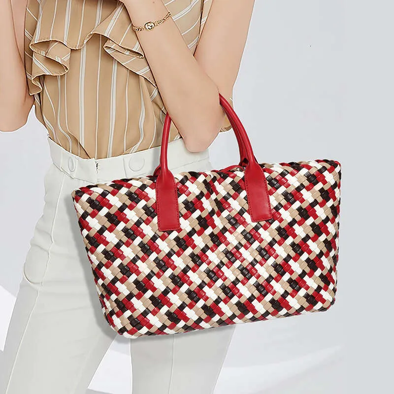 New Woven Women Design Colorful Handbag Textured Large Capacity Casual Versatile Tote Bag_voghion.com