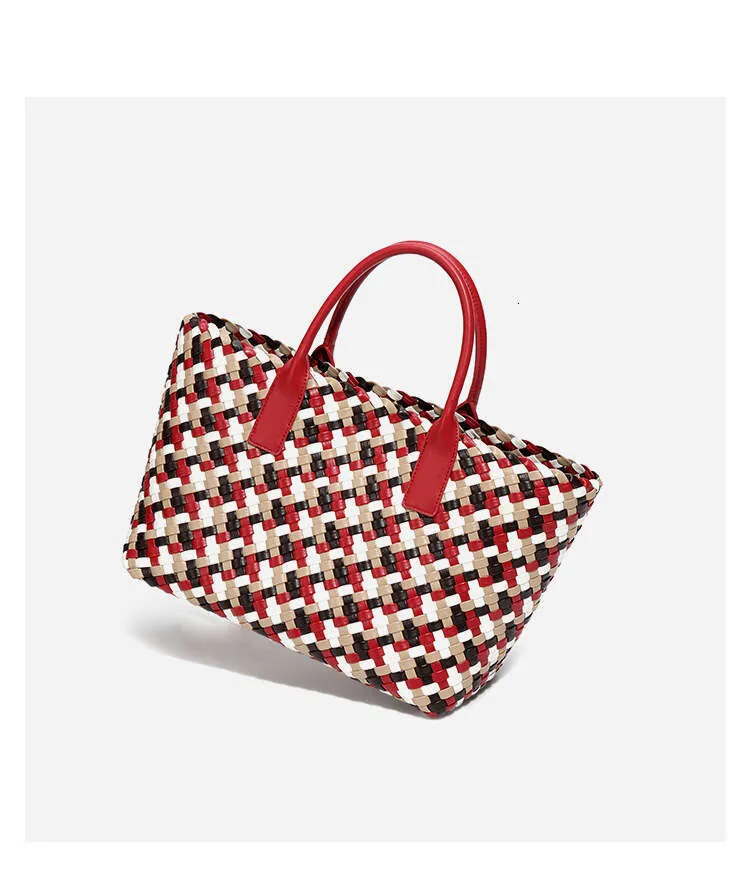 New Woven Women Design Colorful Handbag Textured Large Capacity Casual Versatile Tote Bag_voghion.com