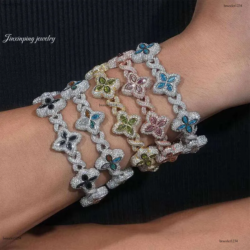 Men's Bracelets 2024 Colorful Moissanite Cuban Link White Gold Plated High Quality Hip Hop Bracelet_voghion.com