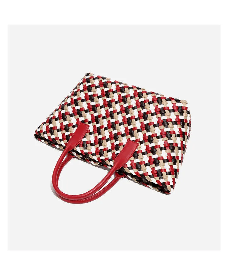 New Woven Women Design Colorful Handbag Textured Large Capacity Casual Versatile Tote Bag_voghion.com