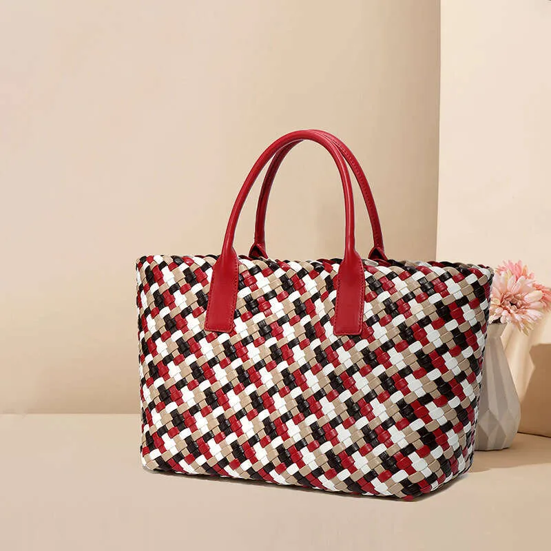 New Woven Women Design Colorful Handbag Textured Large Capacity Casual Versatile Tote Bag_voghion.com