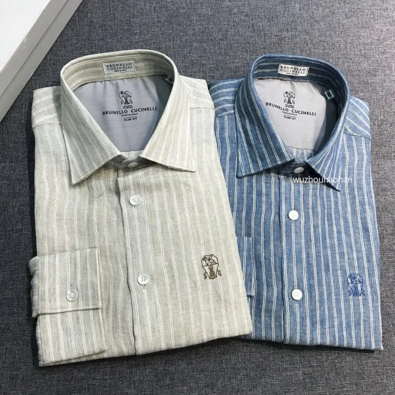 Luxury Designer Mens Linen Shirt Italian Vertical From