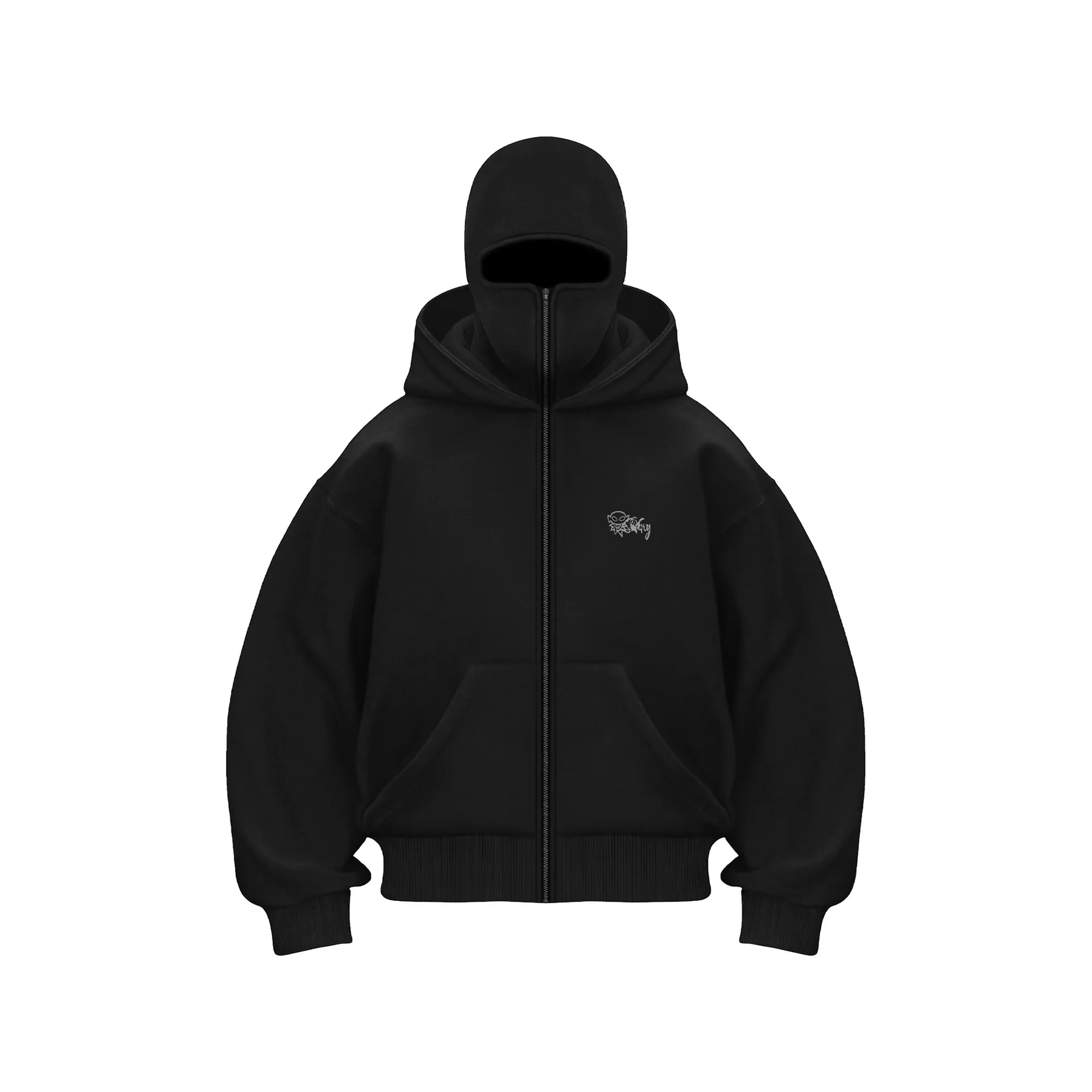 Warm Winter Zip Hoodie: Mens Hooded Sweatshirt with Balaclava Face