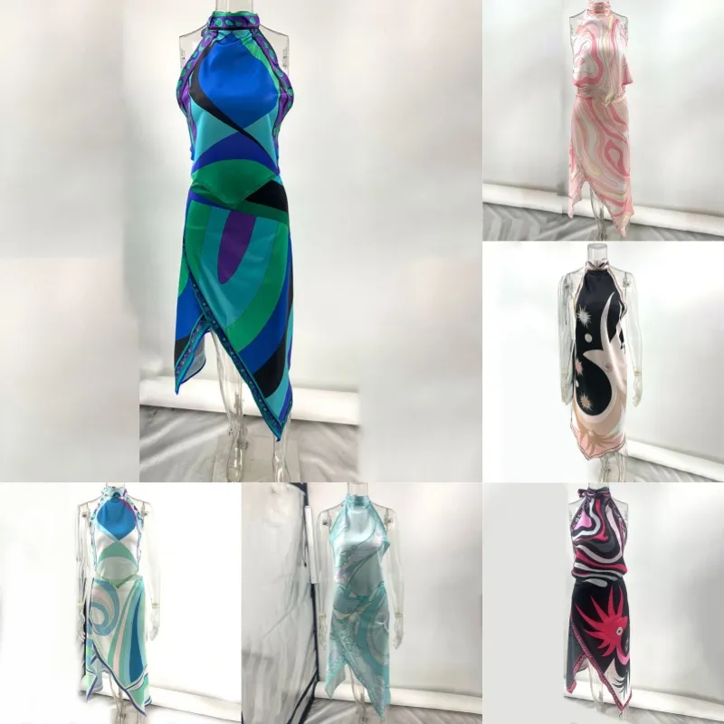 Luxury Color Blocked Halter Dress Designer Sexy Backless Vest Tops ...