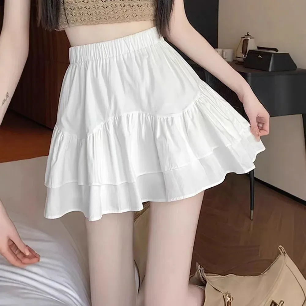 Womens Plus Size White Ruffled Ballet Style Short Skirt, High